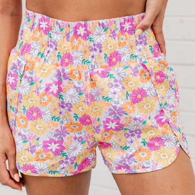 HIDDEN GEMS | Floral Shirred High Waist Shorts