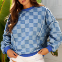  HIDDEN GEMS | Checker Denim Raw Edge Top