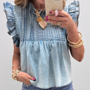  Denim Daze Ruffle Pleated Top