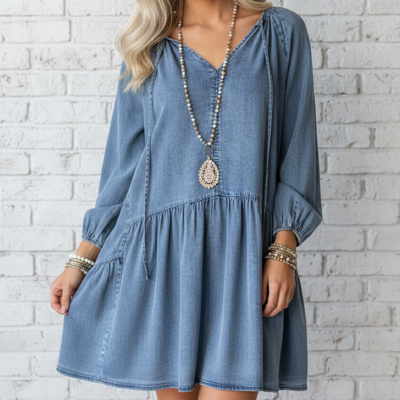 Twirl Worthy Peplum Denim Dress