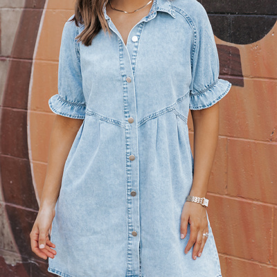 HIDDEN GEMS | Denim Daydream Mineral Wash Buttoned Dress