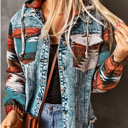  HIDDEN GEMS | Aztec Denim Patchwork Hooded Jacket