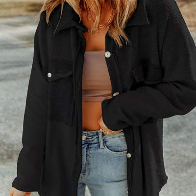 HIDDEN GEMS | Textured Contrast Flap Pocket Shacket