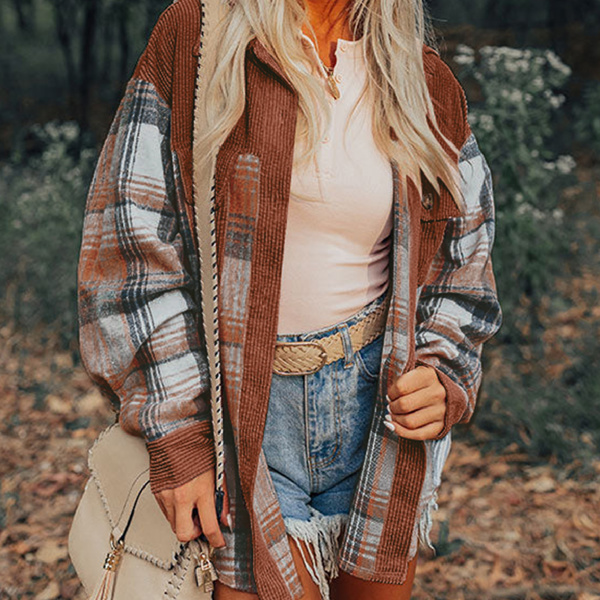 HIDDEN GEMS Tara Colorblock Plaid Shacket