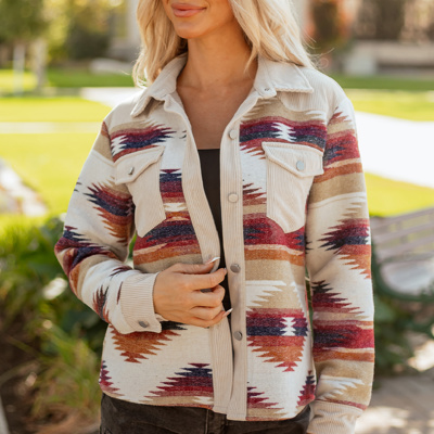 HIDDEN GEMS | Western Aztec Corduroy Patchwork Shacket
