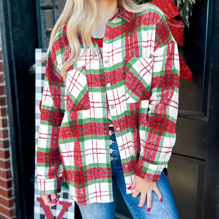 HIDDEN GEMS | Plaid Flannel Buttoned Christmas Shacket