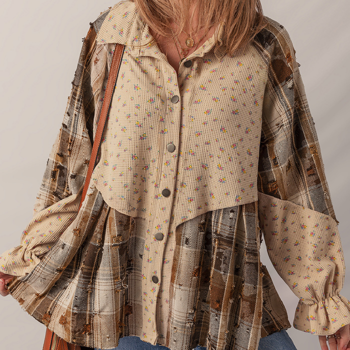 HIDDEN GEMS | Boho Floral Plaid Patchwork Ruffle Shacket