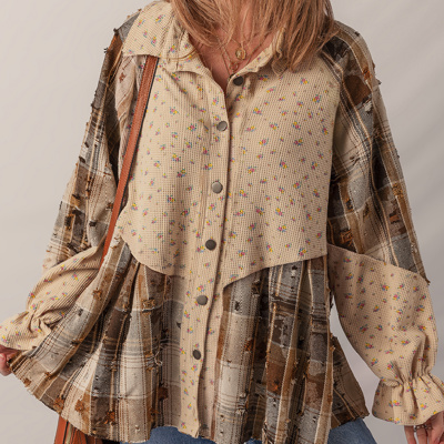 HIDDEN GEMS | Boho Floral Plaid Patchwork Ruffle Shacket