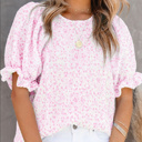  SALE! Floral Smocked Bubble Sleeve Blouse