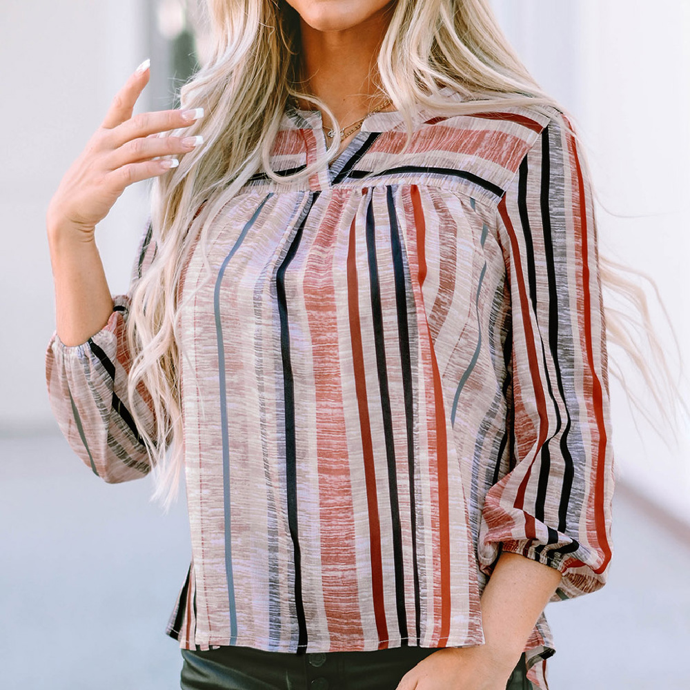 Sale! Multicolor Striped 3/4 Sleeve Blouse