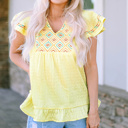  SALE! Geometric Embroidery Textured Top (Mediums left!)