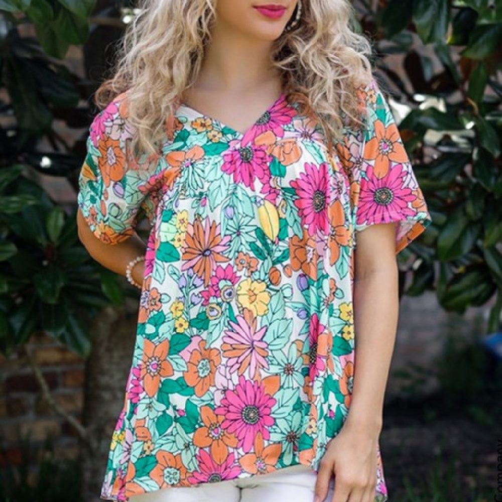 SALE! Floral Print Short Sleeve Blouse