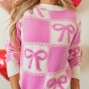  SALE! Bow Colorblock Checker Crewneck Sweater