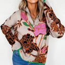  HIDDEN GEMS | Floral Knit Quarter-Zip Long Sleeve Sweater