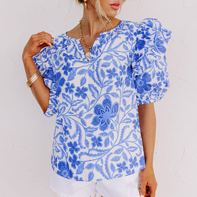 HIDDEN GEMS | Island Vacay Floral Puff Sleeve Blouse