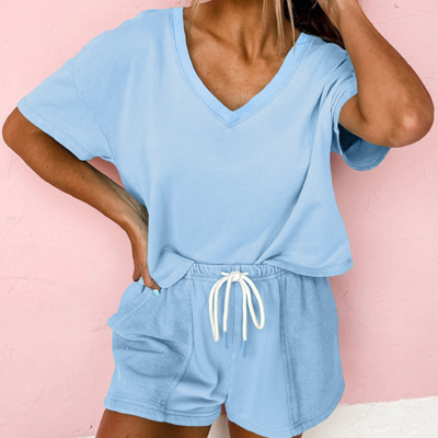 HIDDEN GEMS | Patchwork V-Neck Tee and Shorts Set