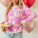 HIDDEN GEMS | Bow Colorblock Checker Crewneck Sweater