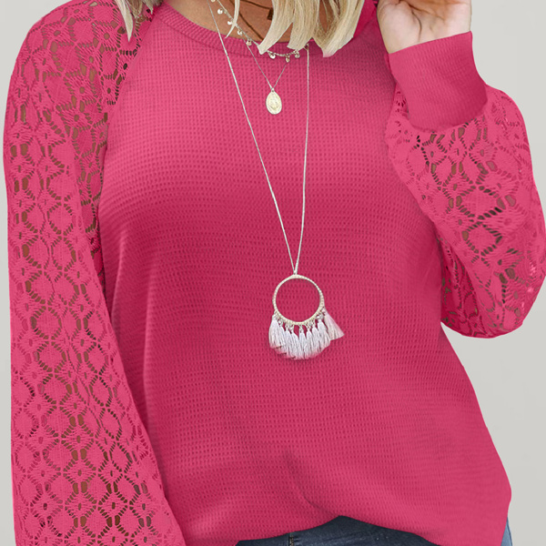 SALE! Plus Size Lace Sleeve Waffle Top