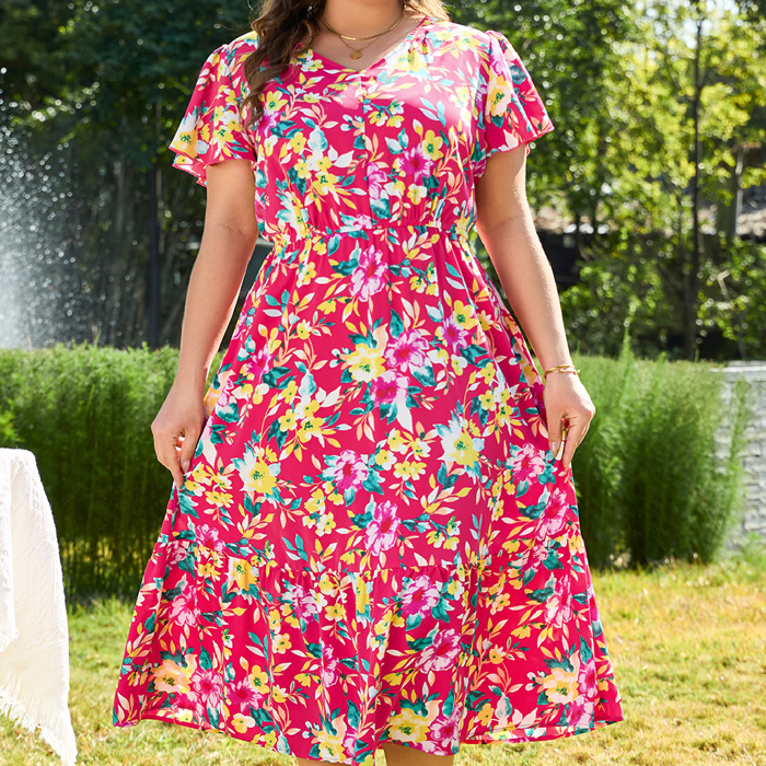 HIDDEN GEMS | Plus Size Colorful Blossoms Floral Midi Dress