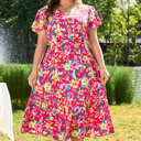  HIDDEN GEMS | Plus Size Colorful Blossoms Floral Midi Dress