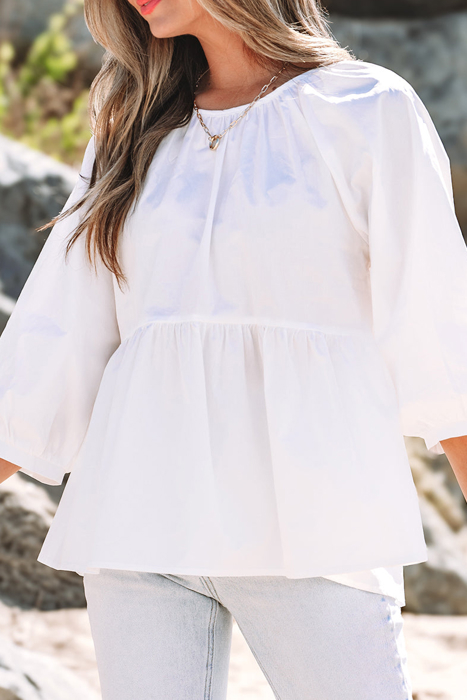 HIDDEN GEMS | Bow Cutout Back 3/4 Sleeve Blouse