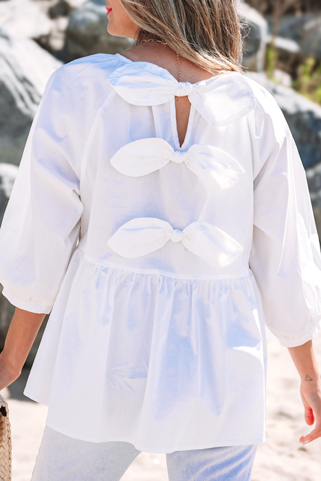 HIDDEN GEMS | Bow Cutout Back 3/4 Sleeve Blouse