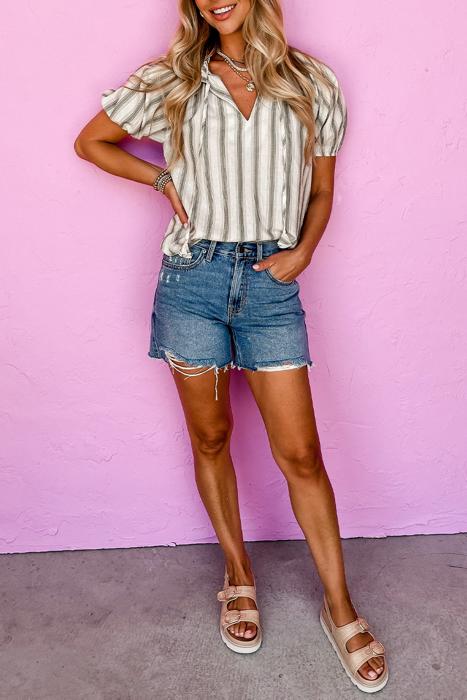 Moment in Time Stripe Tie Blouse