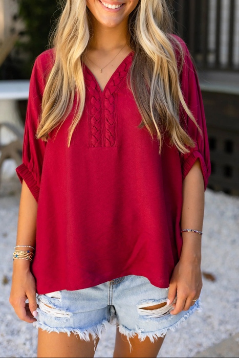 Brooklyn Braided V-Neck Blouse