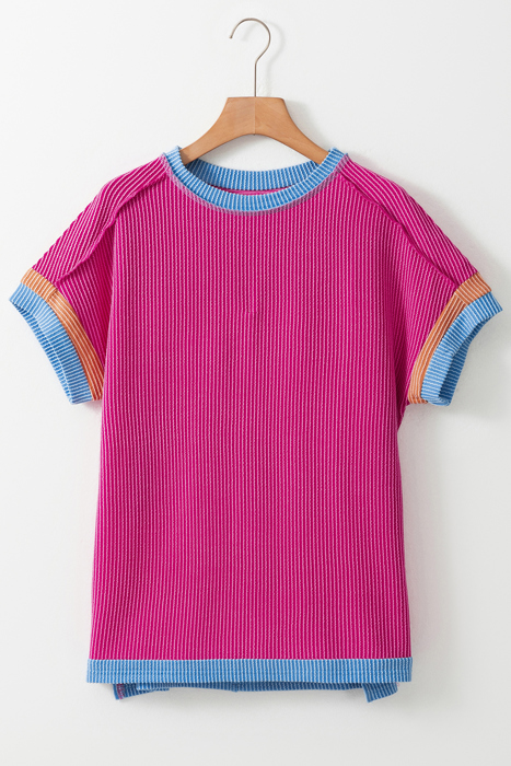 HIDDEN GEMS | Contrast Trim Corded Knit T-Shirt