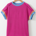  HIDDEN GEMS | Contrast Trim Corded Knit T-Shirt