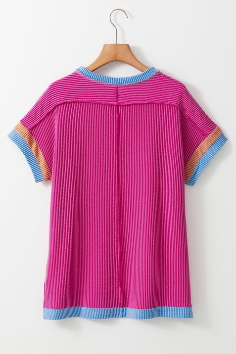 HIDDEN GEMS | Contrast Trim Corded Knit T-Shirt