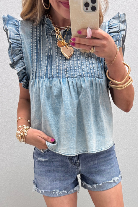 Denim Daze Ruffle Pleated Top