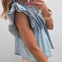  Denim Daze Ruffle Pleated Top