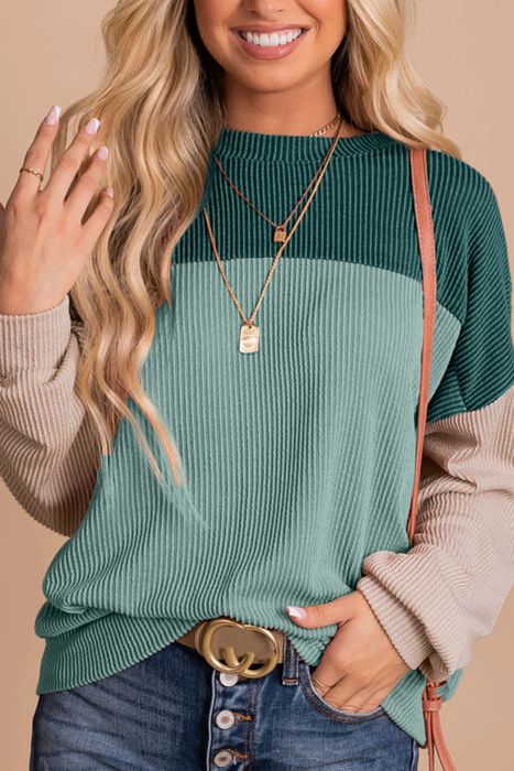 HIDDEN GEMS | Colorblock Ribbed Long Sleeve Top