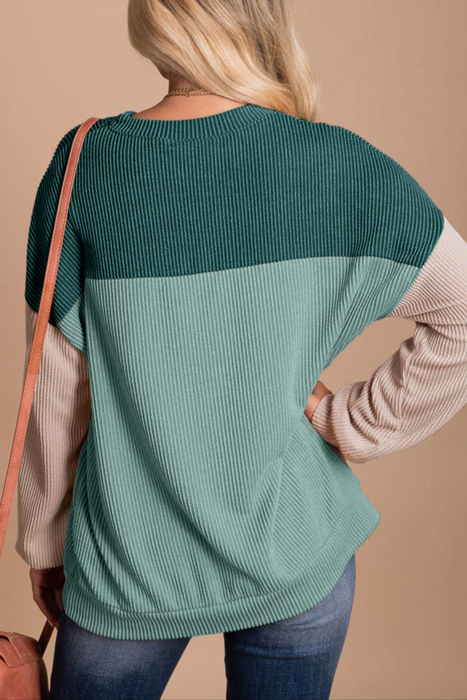 HIDDEN GEMS | Colorblock Ribbed Long Sleeve Top