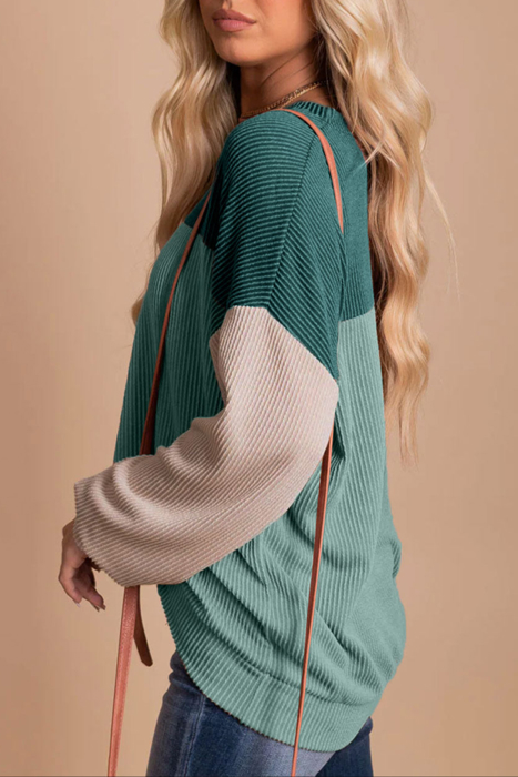 HIDDEN GEMS | Colorblock Ribbed Long Sleeve Top