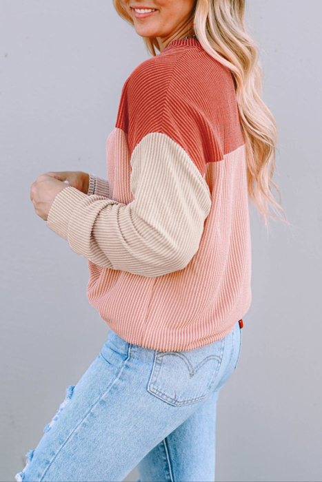 HIDDEN GEMS | Colorblock Ribbed Long Sleeve Top