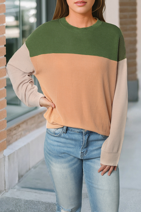 HIDDEN GEMS | Colorblock Ribbed Long Sleeve Top