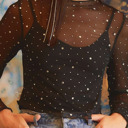  HIDDEN GEMS | Rhinestone Mesh Long Sleeve Top