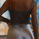  HIDDEN GEMS | Rhinestone Mesh Long Sleeve Top