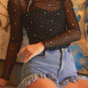  HIDDEN GEMS | Rhinestone Mesh Long Sleeve Top