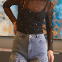  HIDDEN GEMS | Rhinestone Mesh Long Sleeve Top