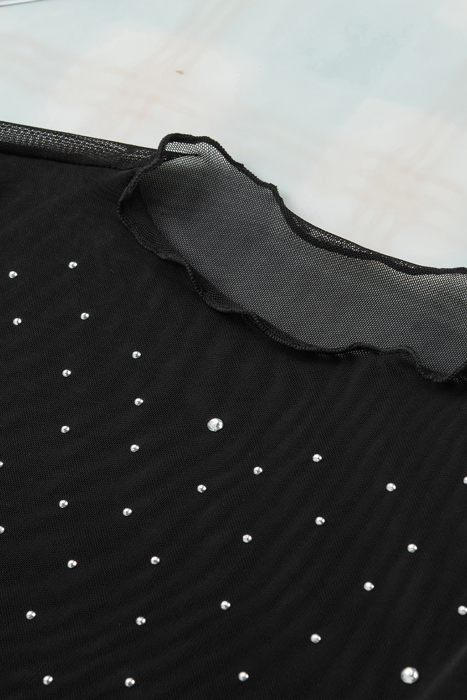 HIDDEN GEMS | Rhinestone Mesh Long Sleeve Top