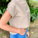  HIDDEN GEMS | Solid Zip Up Back Crewneck Top