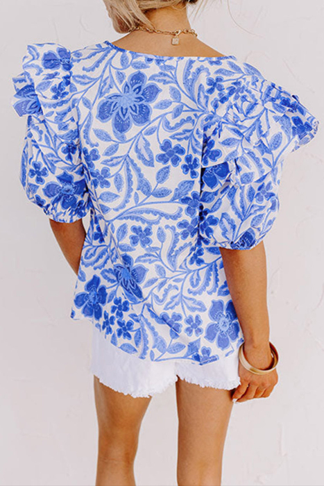 HIDDEN GEMS | Island Vacay Floral Puff Sleeve Blouse