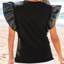  HIDDEN GEMS | Leather Patchwork Ruffle Sleeve Blouse