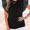 HIDDEN GEMS | Leather Patchwork Ruffle Sleeve Blouse