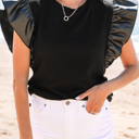  HIDDEN GEMS | Leather Patchwork Ruffle Sleeve Blouse