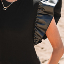  HIDDEN GEMS | Leather Patchwork Ruffle Sleeve Blouse