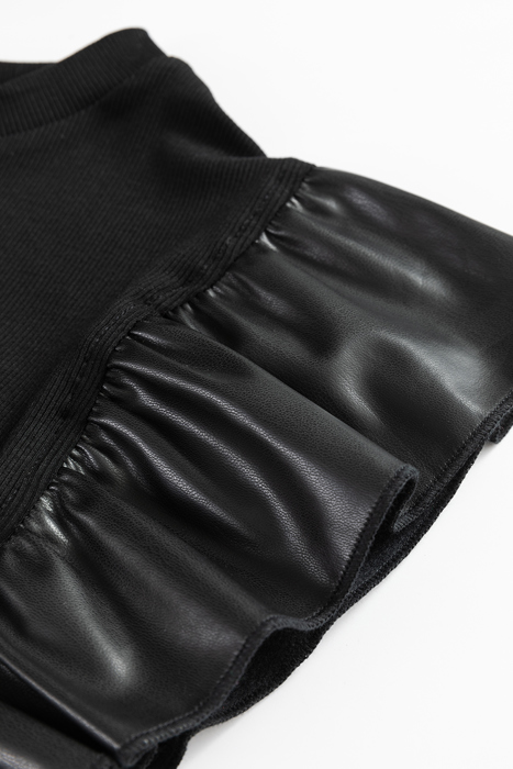 HIDDEN GEMS | Leather Patchwork Ruffle Sleeve Blouse